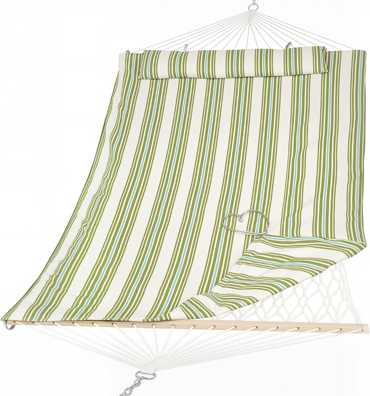 Outdoor Furniture Green - Portable 2 Person Hammock with Hardwood