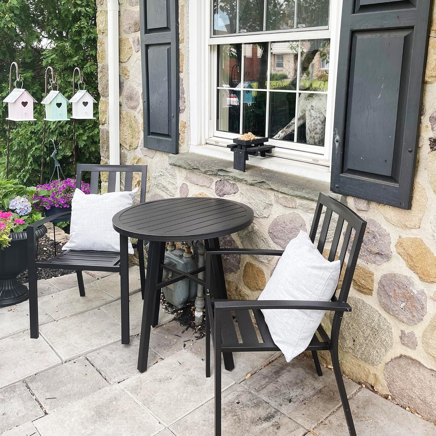 Outdoor Furniture Europe - 2-Pack Stackable Wrought-Iron Patio Chairs, All-Weather