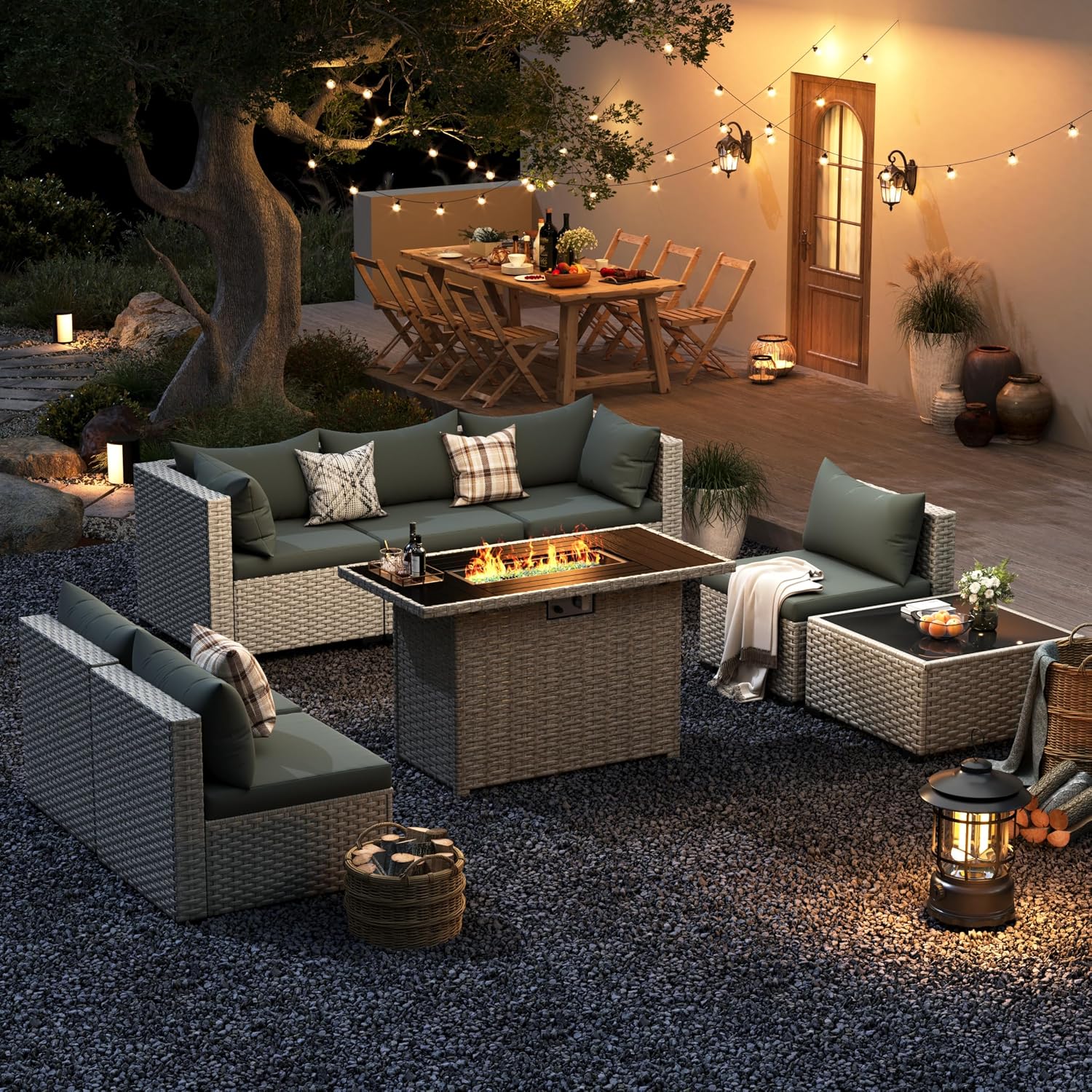 Outdoor Furniture Green - 8-Seat Outdoor Sectional Sofa Set with