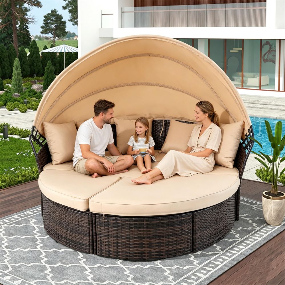 Outdoor Furniture Patio - Outdoor Patio Round Daybed with Retractable