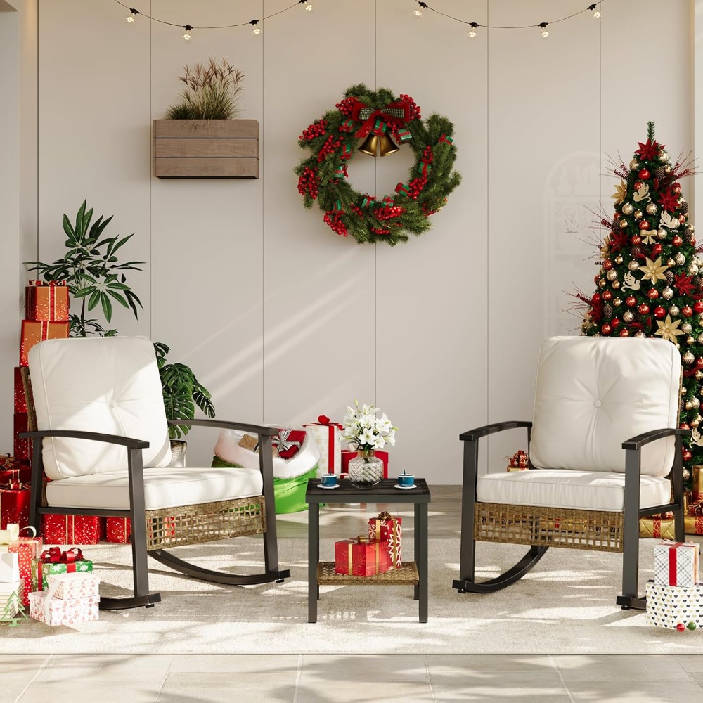Outdoor Furniture Europe - 3-Piece Rattan Rocking Bistro Set: 2
