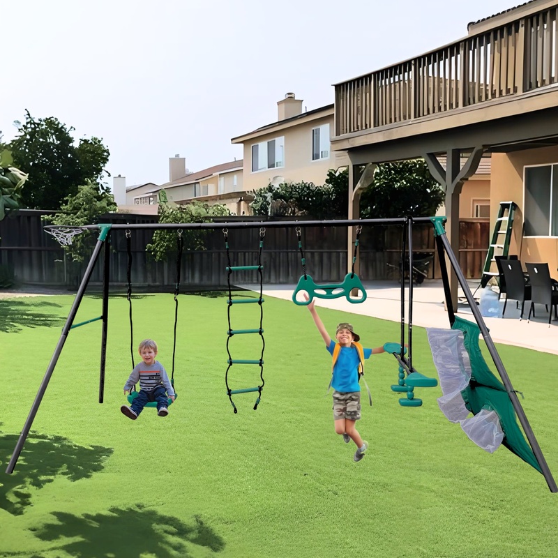 Outdoor Furniture Green - Blackish Green 4-Function Swing Set with