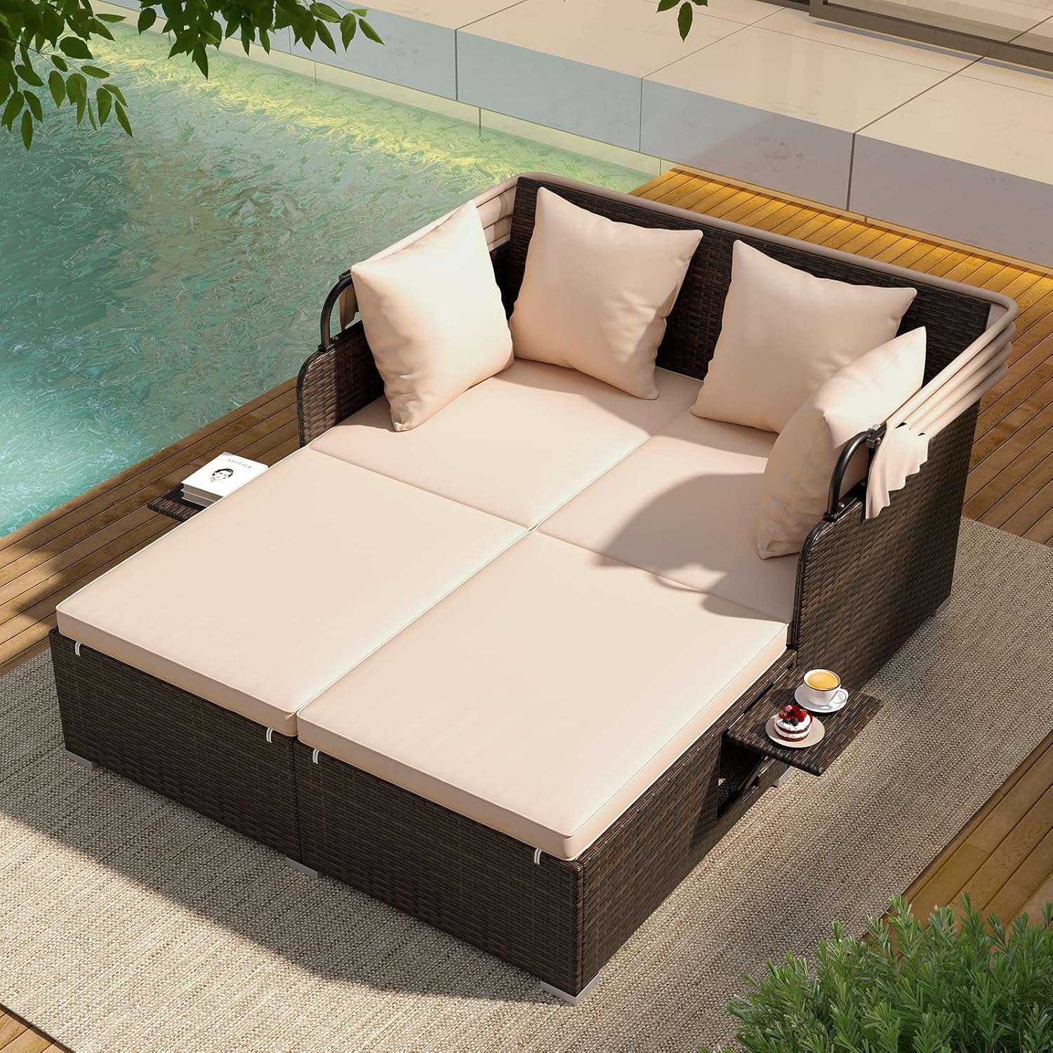 Outdoor Furniture Europe - Outdoor Daybed, 2-Person Wicker Patio Sofa