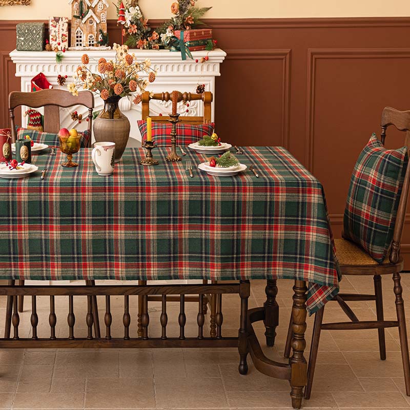 Outdoor Furniture Green - Christmas Decoration Plaid Tablecloth Color Woven