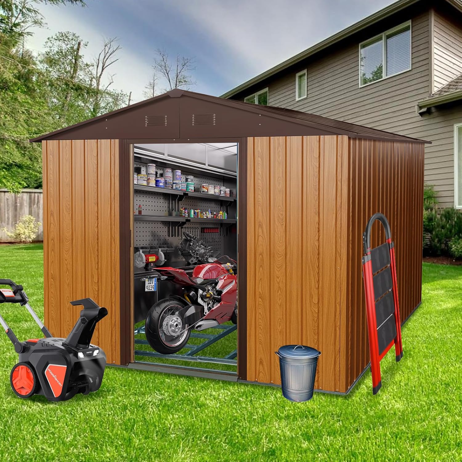 Outdoor Furniture With Storage - 8x10 FT Outdoor Storage Shed, Metal