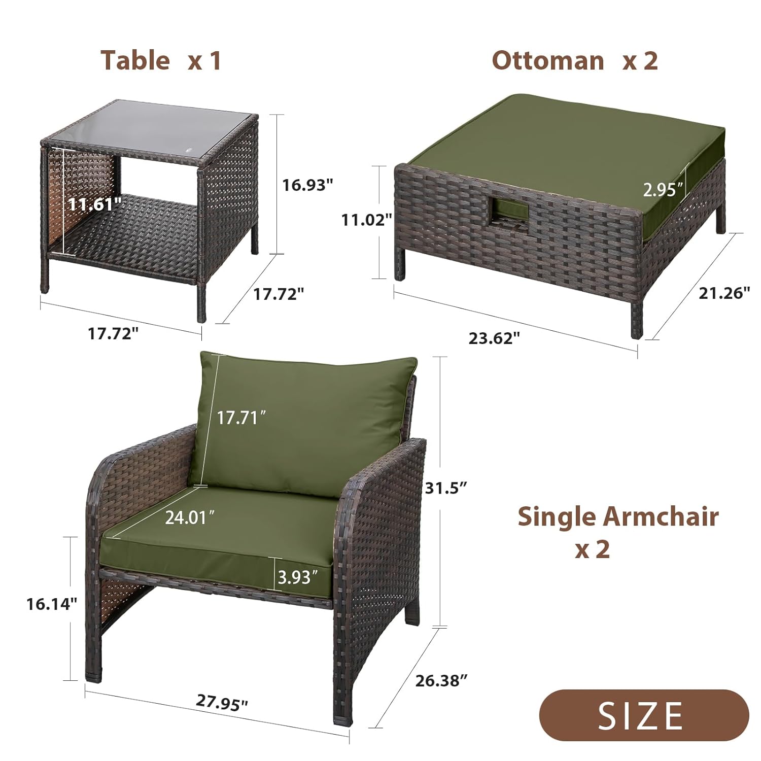 5 Piece PE Rattan Patio Set Ou - Outdoor Furniture Green incelemesi ve fiyatı