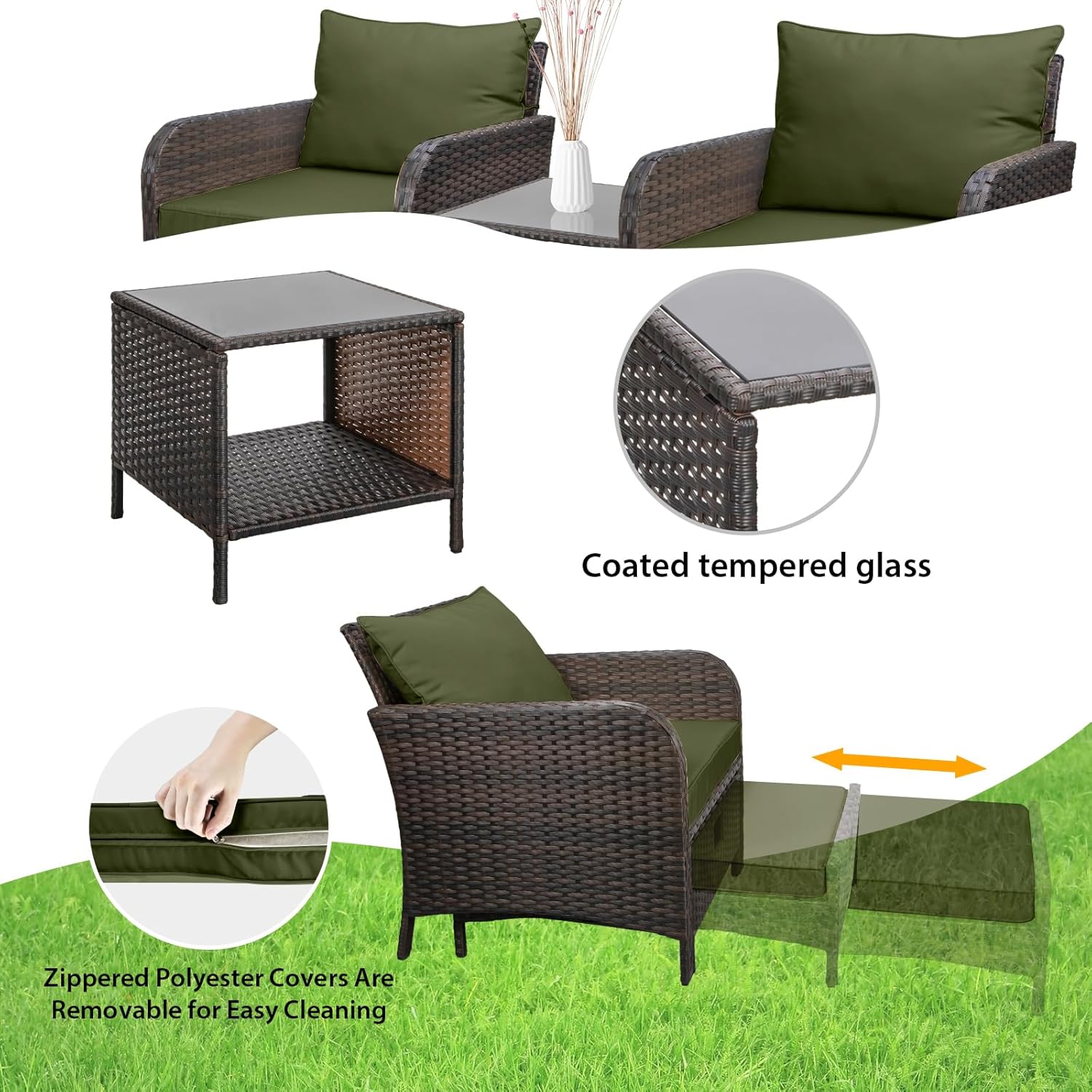 5 Piece PE Rattan Patio Set Ou - Outdoor Furniture Green incelemesi ve fiyatı