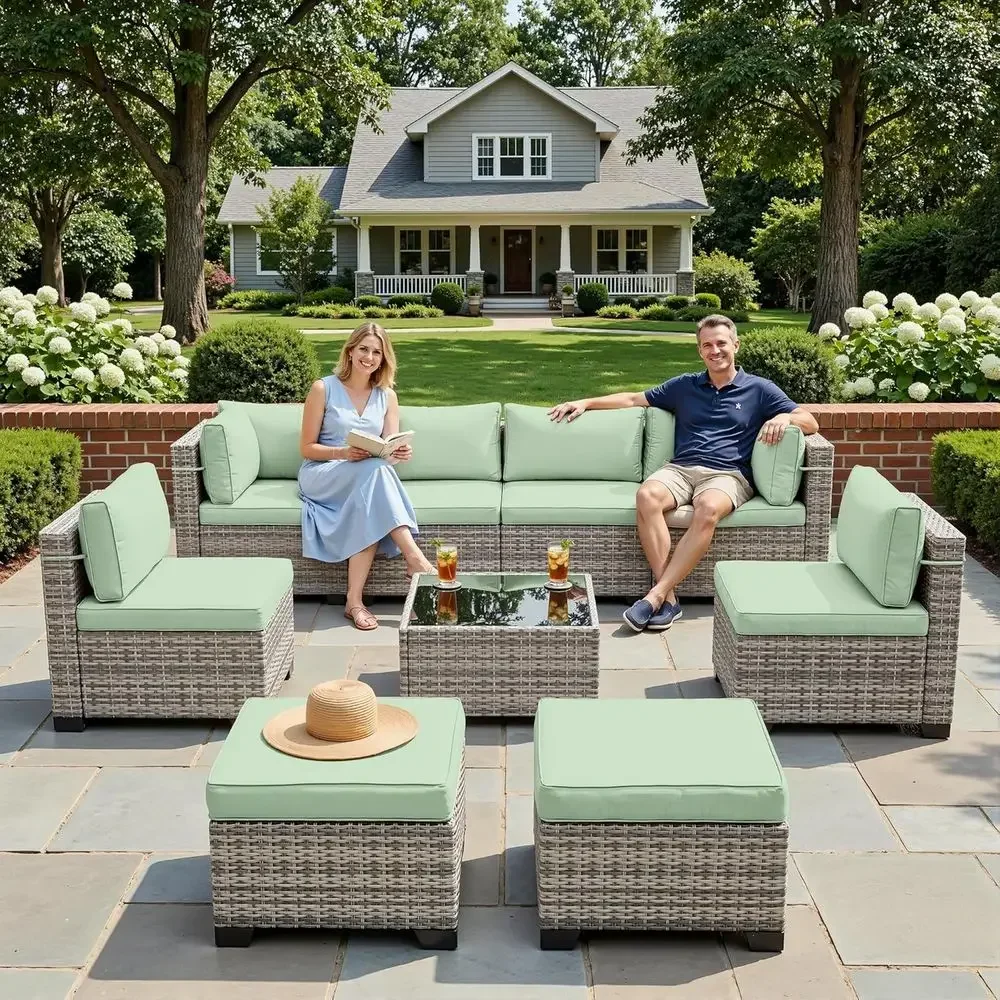 9-Piece Outdoor Sectional Pati - Outdoor Furniture Green incelemesi ve fiyatı