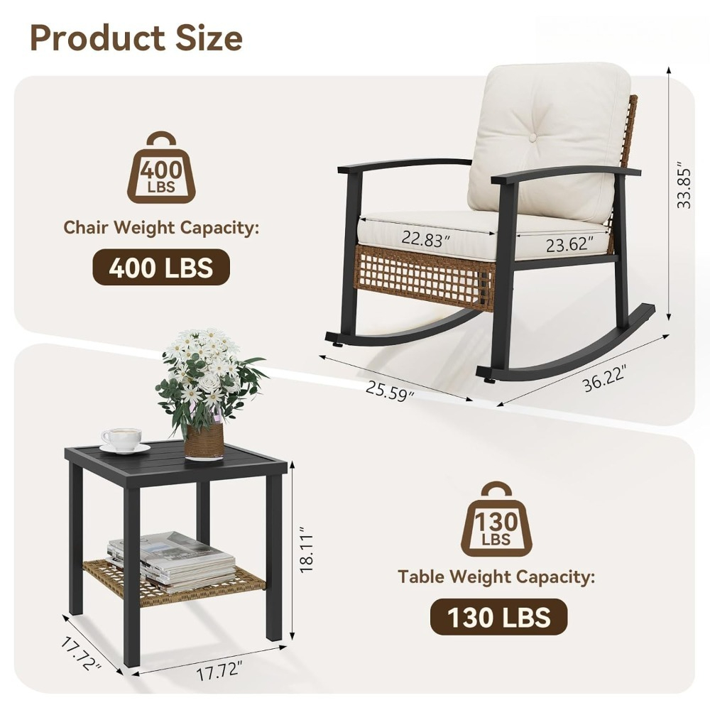 3-Piece Rattan Rocking Bistro  - Outdoor Furniture Europe incelemesi ve fiyatı