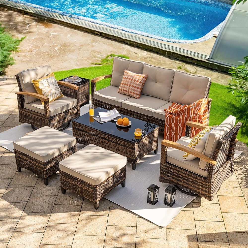 7pc PE Wicker Patio Set,Swivel - Outdoor Furniture Europe incelemesi ve fiyatı