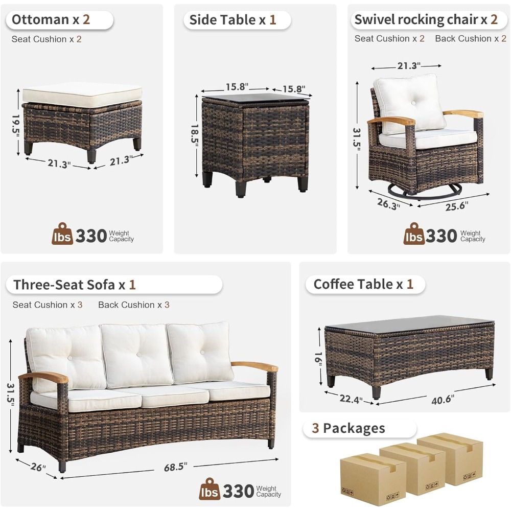 7pc PE Wicker Patio Set,Swivel - Outdoor Furniture Europe incelemesi ve fiyatı