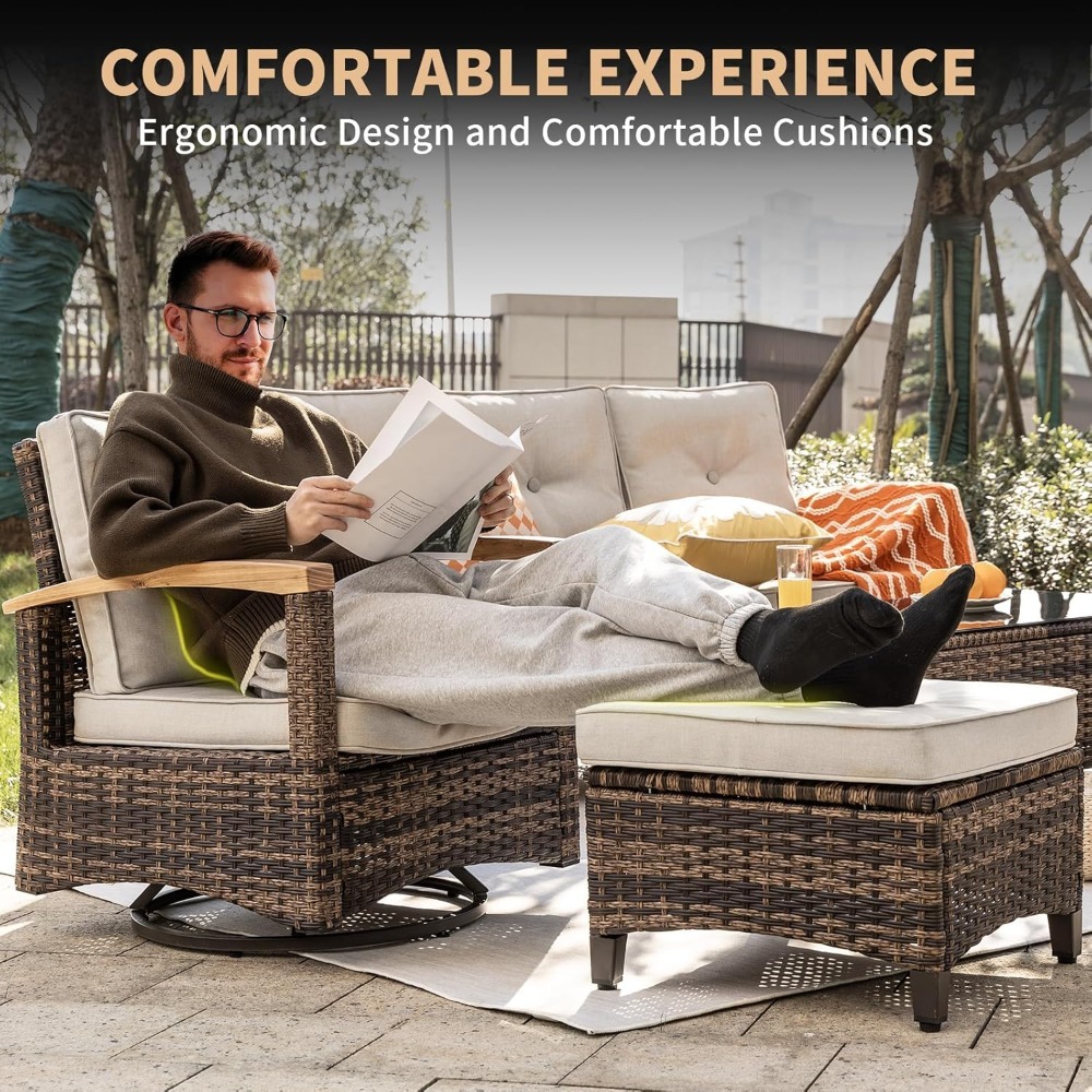 7pc PE Wicker Patio Set,Swivel - Outdoor Furniture Europe incelemesi ve fiyatı