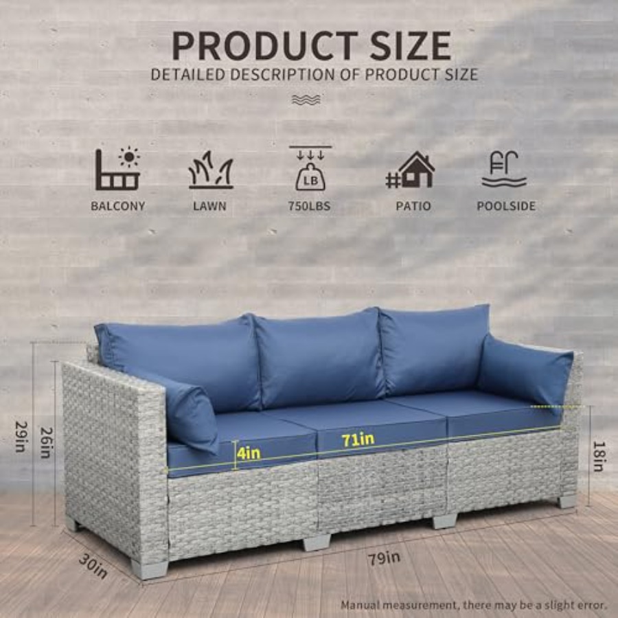 Outdoor Couch 3 Seater Wicker  - Outdoor Furniture Patio incelemesi ve fiyatı